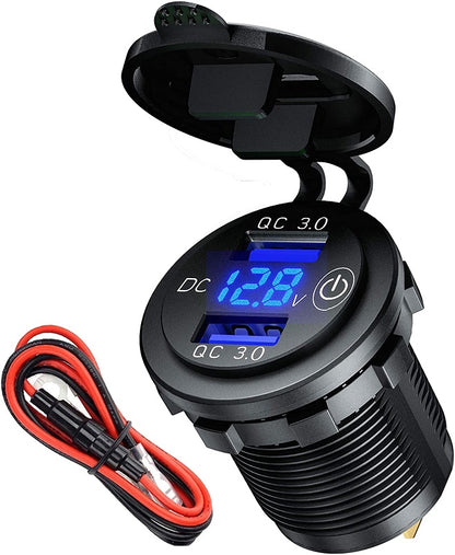 Panelmonterad dubbel USB-strömvoltmeter